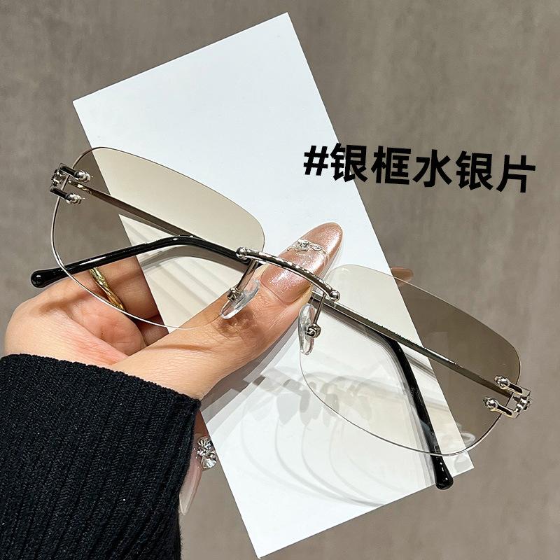 

High-level pure desire rimless glasses for women, thin large-frame plain glasses, men s gold wire frames, can be matched with degrees of myopia