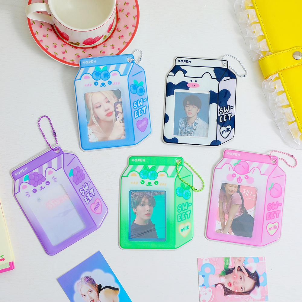 Kawaii Milk Bottle Pocard Holder 3inch Korea Card Set Cartoon Cute Po Star Chasing Student Girl Bus Card Storage