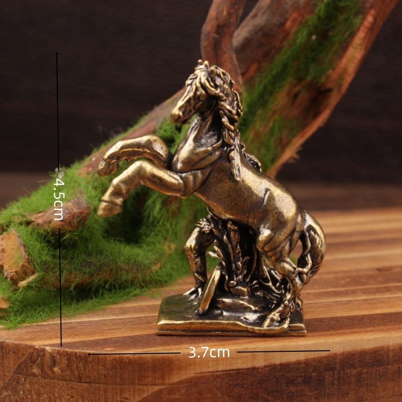 Vintage Brass Horse Statue Feng Shui Lucky Wealth Decor Collectible Figurine Zodiac Horse Ornament Good Fortune Home Decoration