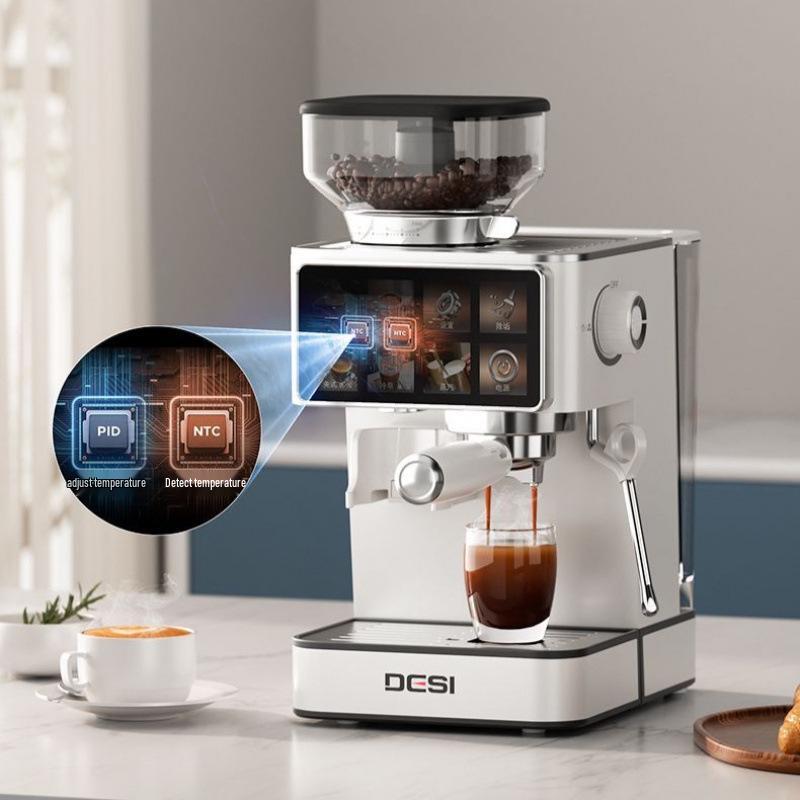 DESI Touchscreen Italian-American Smart Grind-and-Brew Semi-Automatic Coffee Maker for Cold & Hot Drinks In Office or Home.