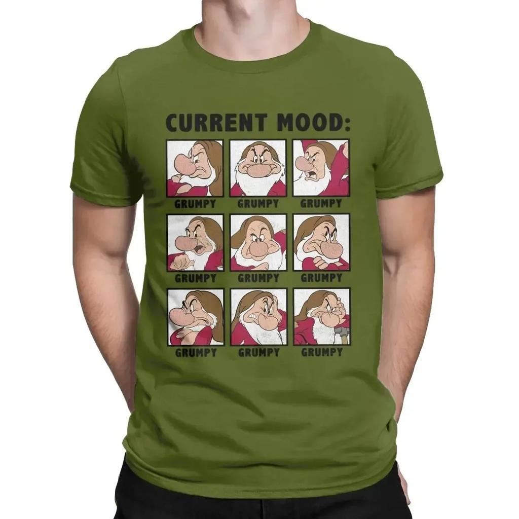 Fun Disney Grumpy Mood Seven Dwarfs T-Shirts for Men Crew Neck Cotton T Shirt Short Sleeve Tee Shirt Printed Tops