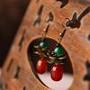 Red Green Stone Earrings For Women Vintage Copper Alloy Flower Earrings Fashion Jewelry Simple Earring Female