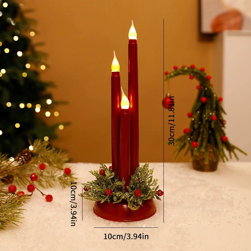 Christmas Led Electronic Candle Set With Realistic Flame For Holiday Decor