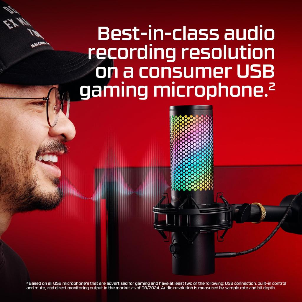 HYPERX QuadCast 2 S Condenser Microphone USB RGB Lighting Black for Telework Streamers Content Creators Gamers PC Mac 2-Year 9A273AA