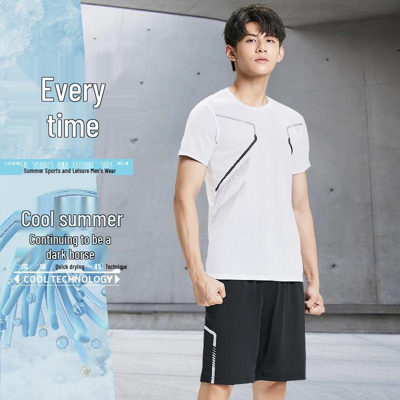 Men's Quick-Dry Ice Silk Sports T-Shirt & Shorts Set - Summer Running, Fitness, Basketball, Badminton Uniform