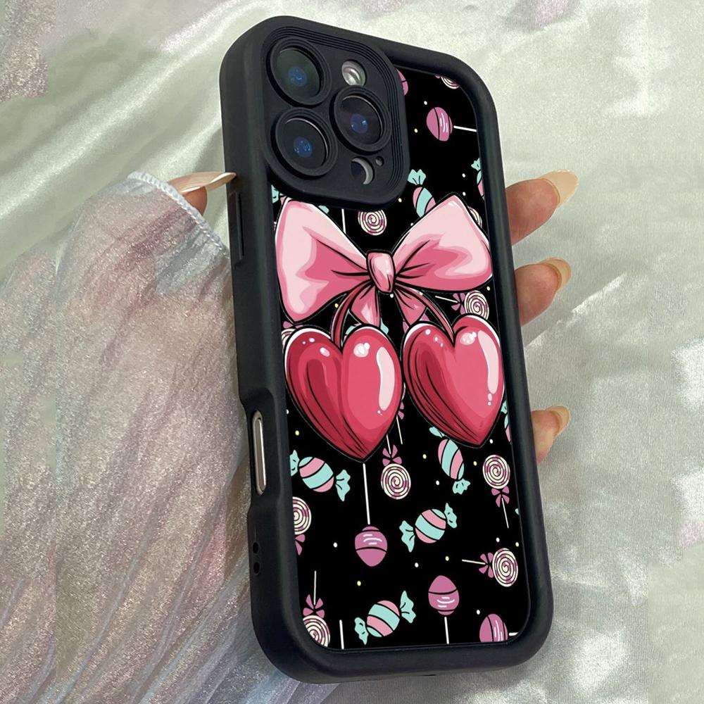 

JT129 Вишневое Сердце для iPhone 17 16 15 Pro Max Samsung S26 S25 S24 Ultra A17 A16 A07 A56 A06 Xiaomi 15T Redmi 15c 14c 13C Note 13 Мягкий Чехол из ТПУ for iPhone 5/5s чёрный