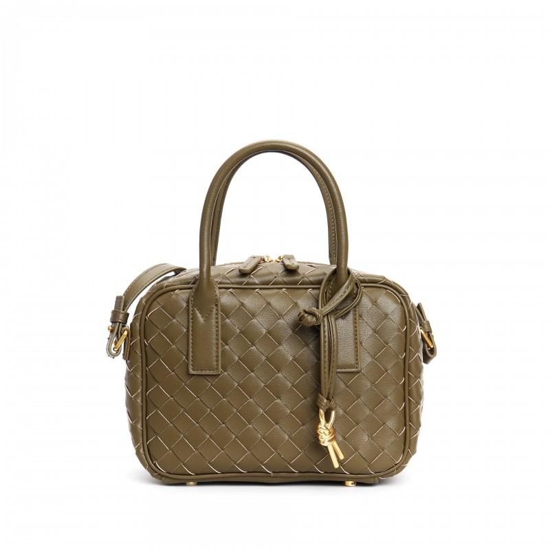 Borsa Mini Quadrata in Pelle Tessuta a Mano da Donna Morbida Vera Pelle di Mucca Tracolla a Spalla Grande Capacità Uso Quotidiano
