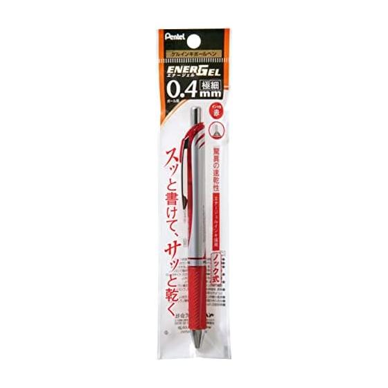 Шариковая ручка Pentel Гелевые чернила Energel Выдвижная 0,4 мм Серебристый корпус XBLN74-B Красный