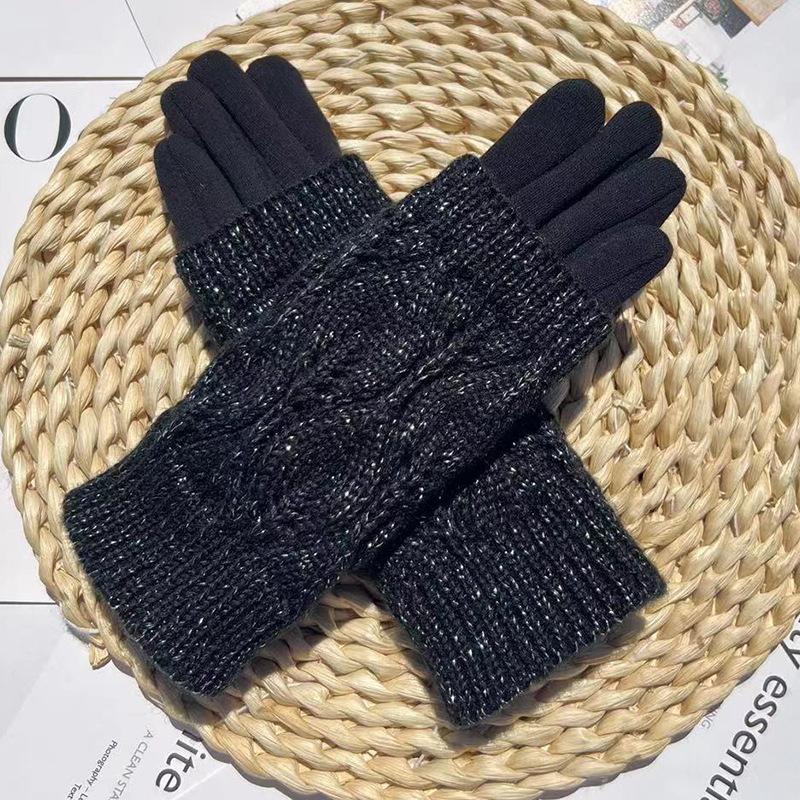Two-Piece Women'S Gloves, Warm And Cold-Proof Outdoor Travel Touch-Screen Gloves, Non-Pouring Fleece, Double-Mouth Knitted Gloves