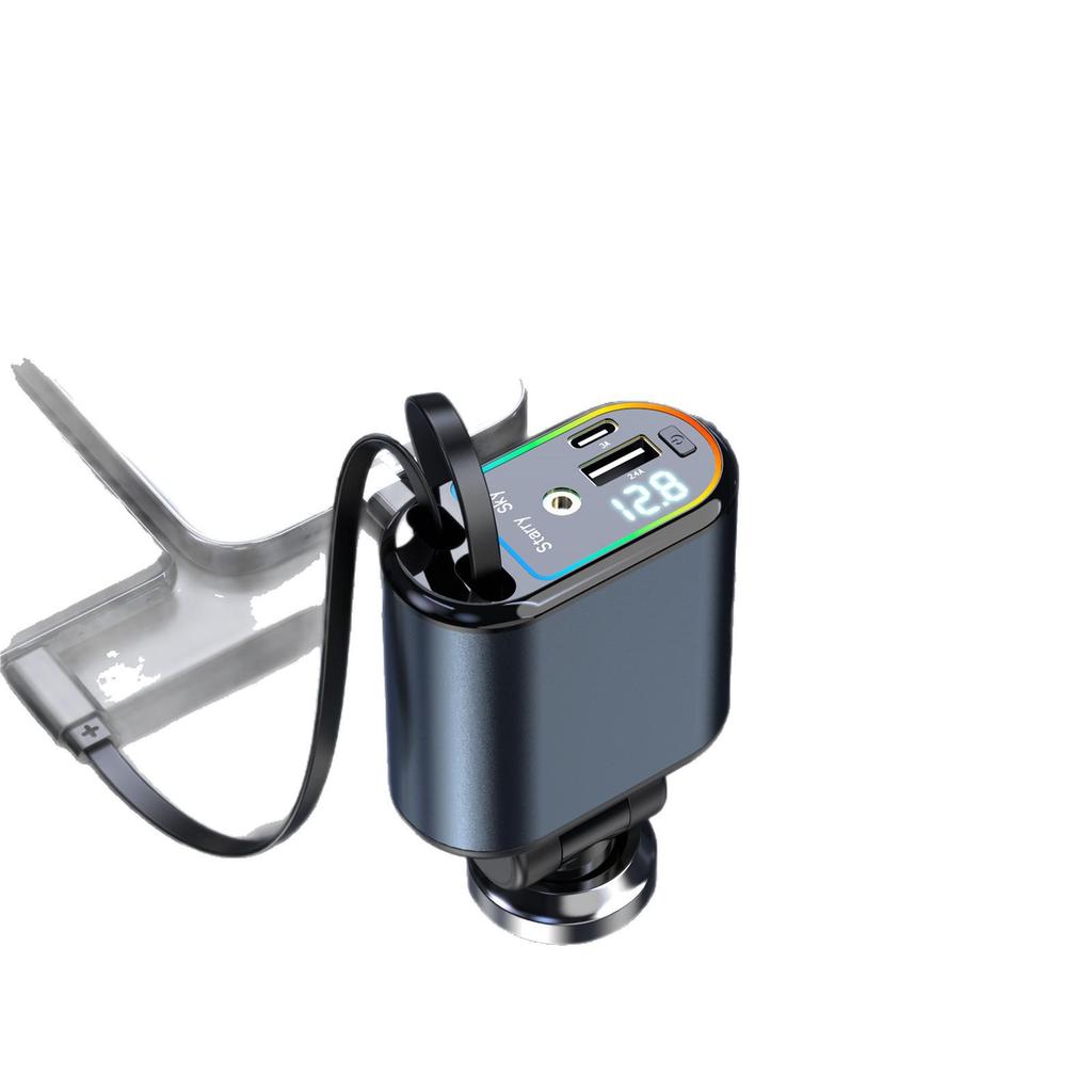 Dual USB Car Charger with Digital Display and Retractable Cable