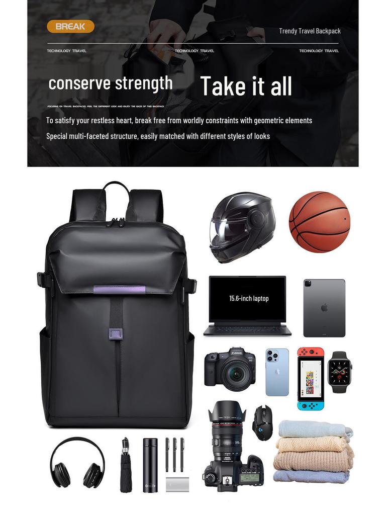 Men's Large Capacity Motorcycle & Travel Backpack with Helmet/Basketball Holder