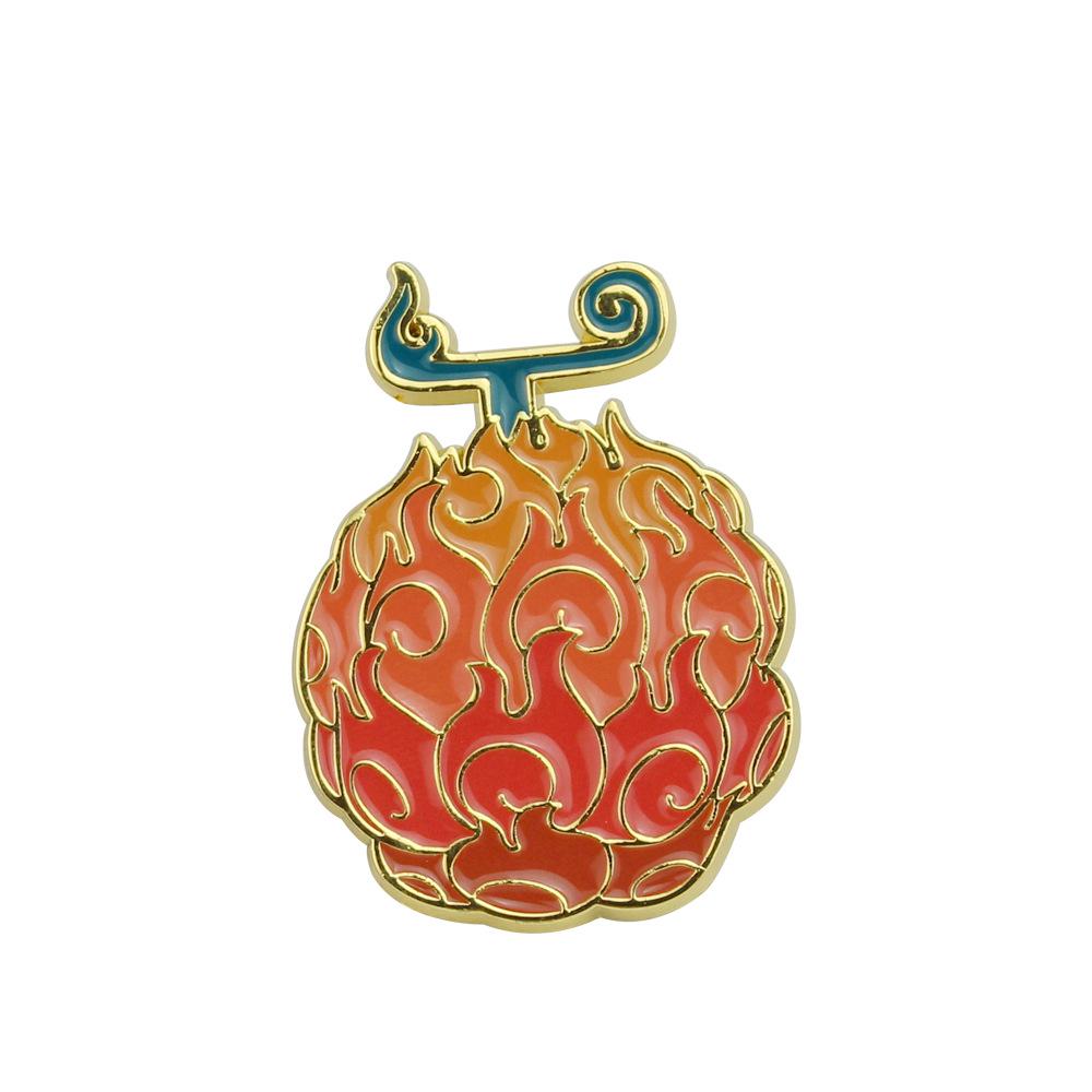 One Piece Devil Fruit Brooch - Ace Flame & Rubber Fruit Badge Jewelry