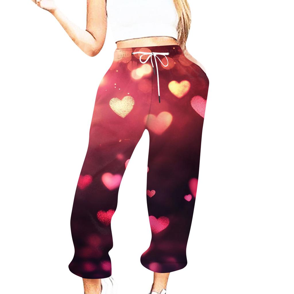 Women's Casual Fashion Valentine's Day Printed Casual Pants Sweatpants Trousers Drawstring Elastic Waist Drawstring Drawstring Drawstring Trousers