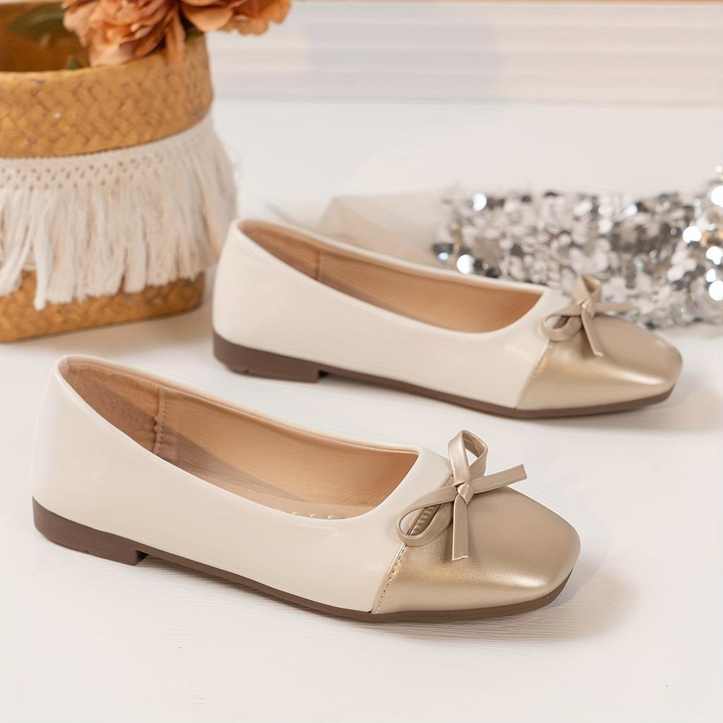 Women's Bow Square Toe Flats - Comfortable Slip On Ballet Shoes