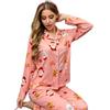 European & American Women's Christmas Lapel Pajama Set - Casual Style, Long Sleeve & Pants