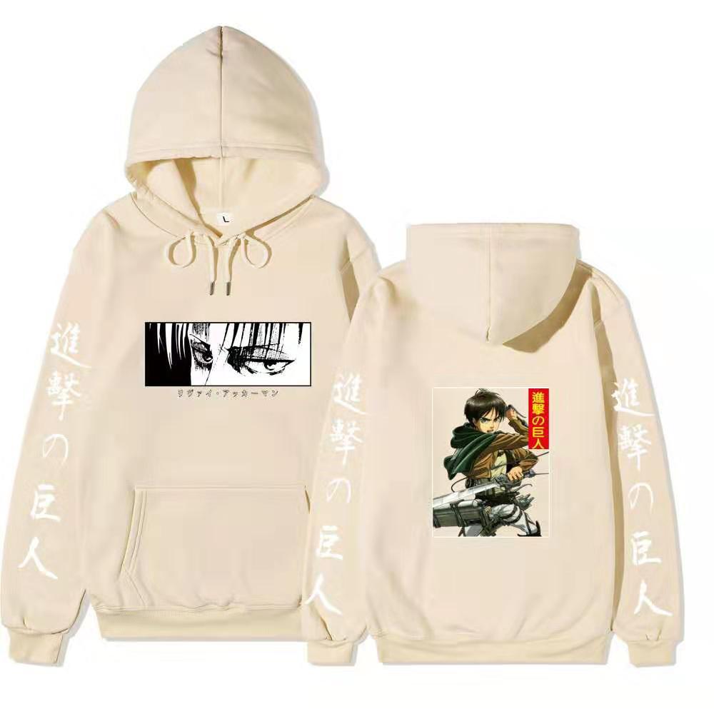 Unisex Attack on Titan Hoodie, Levi Ackerman & Eren Yeager Front Back Print Pullover, Long Sleeve Anime Graphic Hooded Sweatshirt Streetwear
