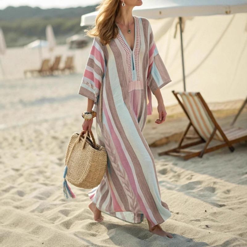 

2025 Новое женское повседневное платье с длинным рукавом и V-образным вырезом с принтом Элегантное и универсальное платье свободного кроя XXXL