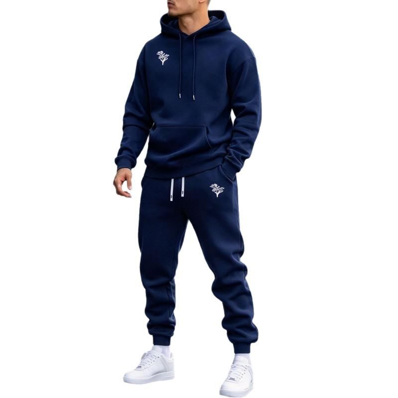 Mens Hoodie - Set Rose Floral Print Loose Casual Sport Two Piece