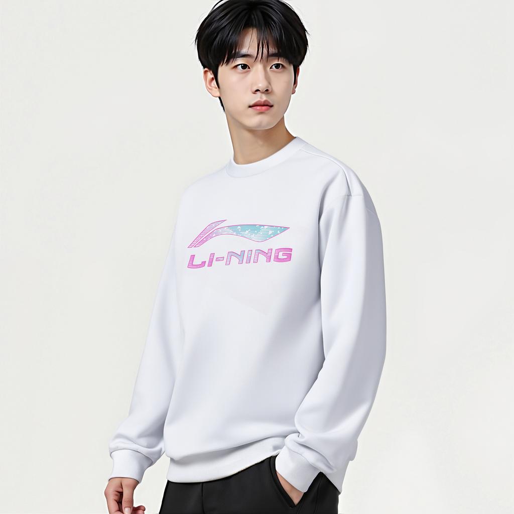 Li Ning Sweatshirts Unisex White Crew Neck Moderate AWDVG91-2