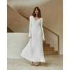 Rib-knit Side Split Maxi Dress Women Solid Color V-neck Slim Fit Robes Autumn Chic Office Lady Commuter Long Dresses