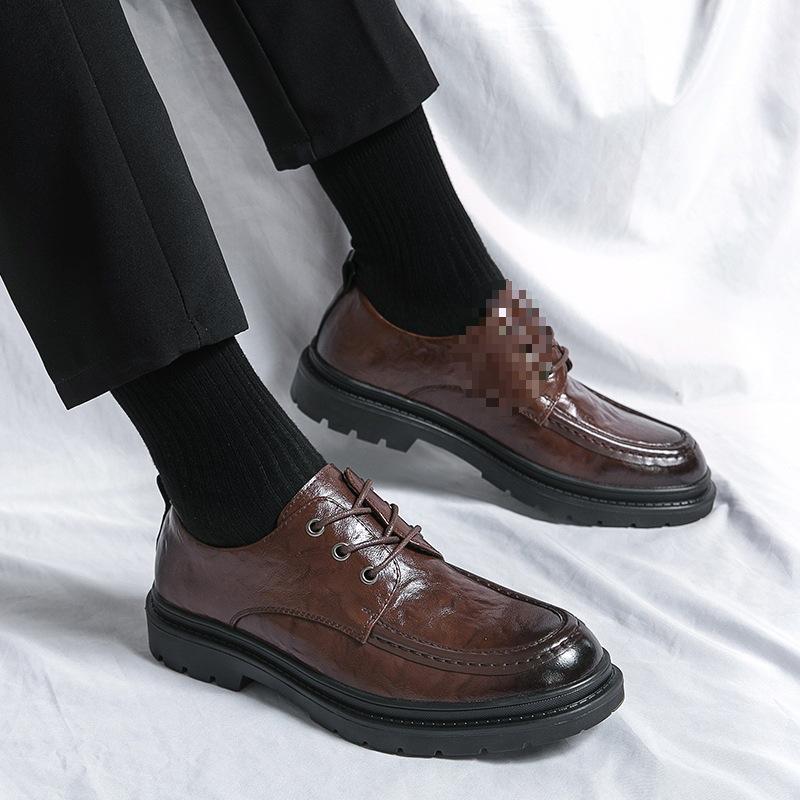 Platform casual leather shoes men's business personality round head leather shoes men's travel 2025 shoes men's business lace-up youth