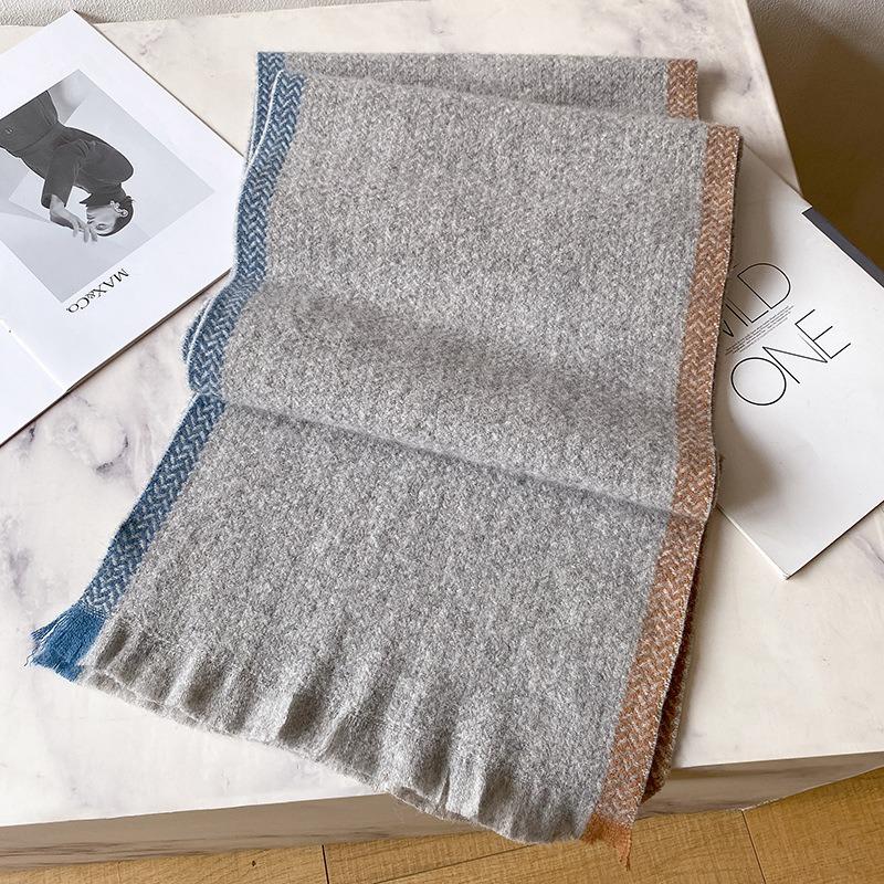 Pure wool scarf women's autumn and winter birthday gift high-end new versatile knitted warm shawl scarf