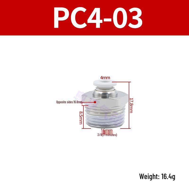White Pneumatic Quick Connect Fittings, External Thread, PC4/6/8/10/12/14/16-M5/M6, Sizes 01-06