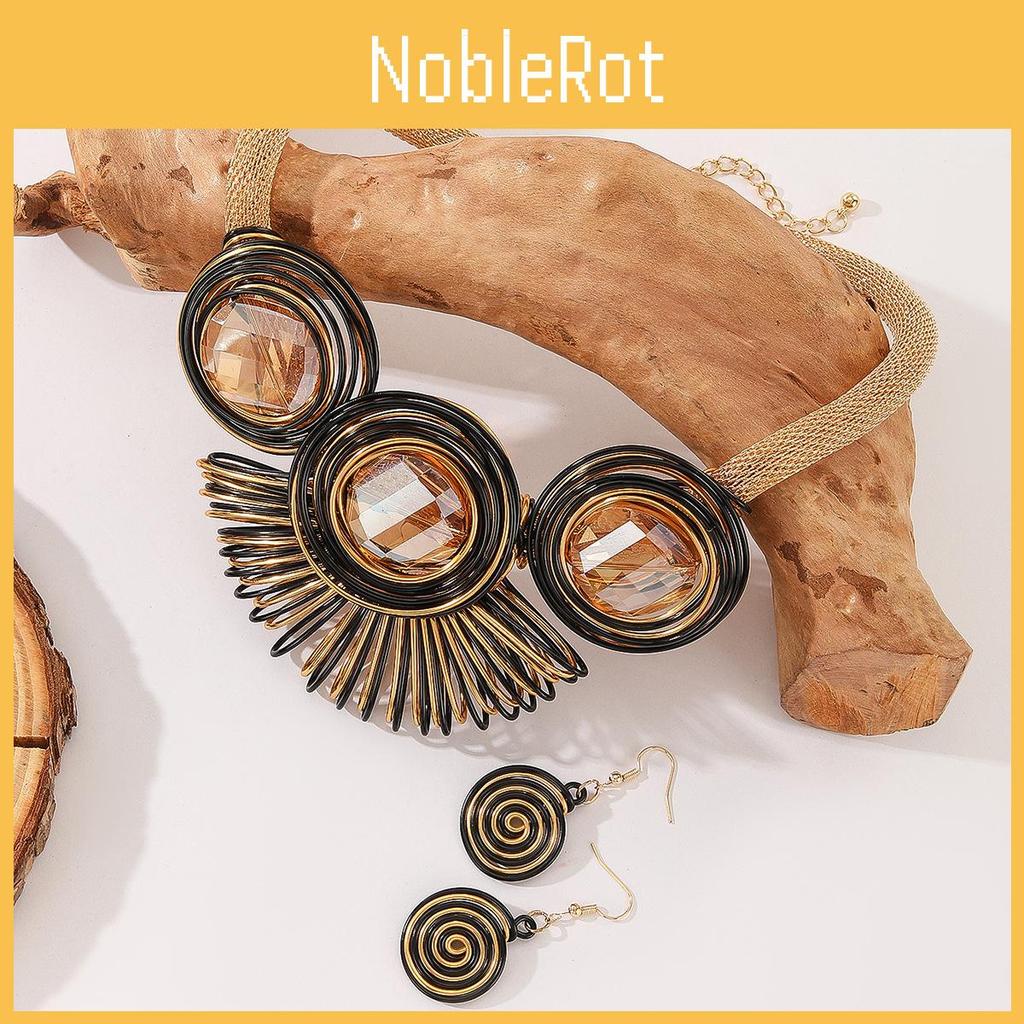 Necklace Geometric Earrings Jewelry Set With Crystal Beads And Aluminum Wire