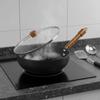 Uncoated Iron Wok Induction and Gas Compatible Flat Bottom Hammered StirFry Pan for Small