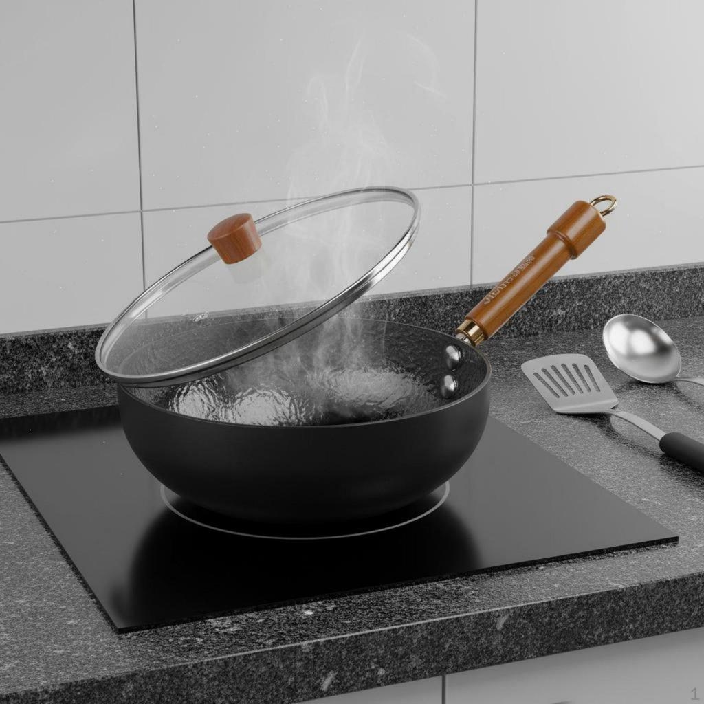 Uncoated Iron Wok Induction and Gas Compatible Flat Bottom Hammered StirFry Pan for Small