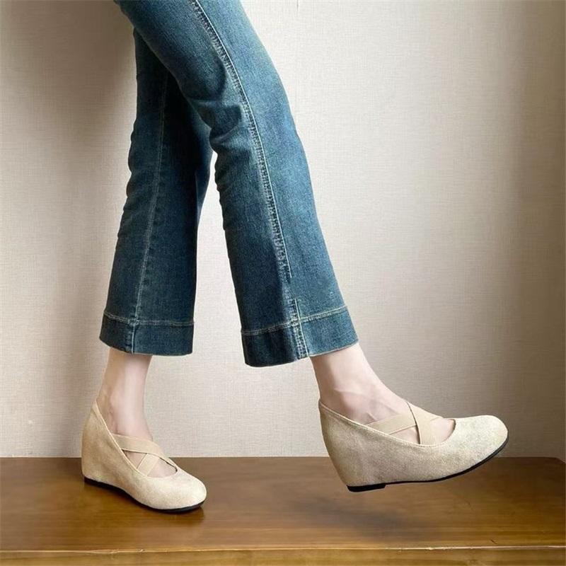 French Style Cross Strap Mary Jane Shoes Women's Vintage Ballet Flats With Hidden Heel Elegant Pumps