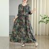 New Vintage Floral Maxi Dress Women Plus Size Oversize Long Sleeve Loose Basic Spring Long Dress