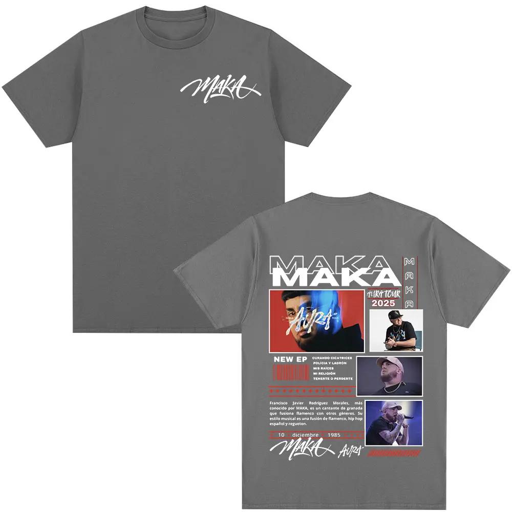 Maka Aura 2025 Tour Merch Rapper Shirts for Men and Women, Fashionable Vintage Street Shirt, Casual Short Sleeve Cotton Shirt