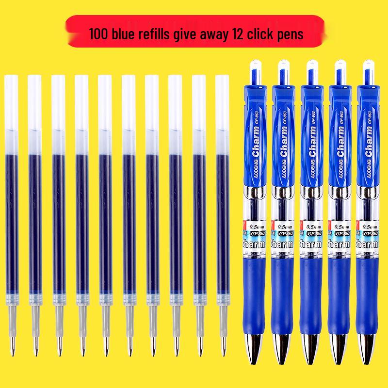 100-Pack of 0.5mm Black Gel Pen Refills - Water-Based, Bullet Tip, Push-Button, Red Pen Compatible