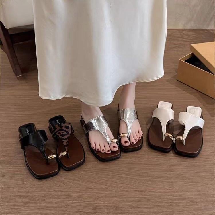 Wedge heel slippers set toe sandals women's shoes summer wear beach shoes silver casual sandals Roman shoes women