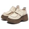 2024 Spring New Heightening Loafers Genuine Leather Hook & Loop Pumps Fashion Versatile Women's Platform Shoes