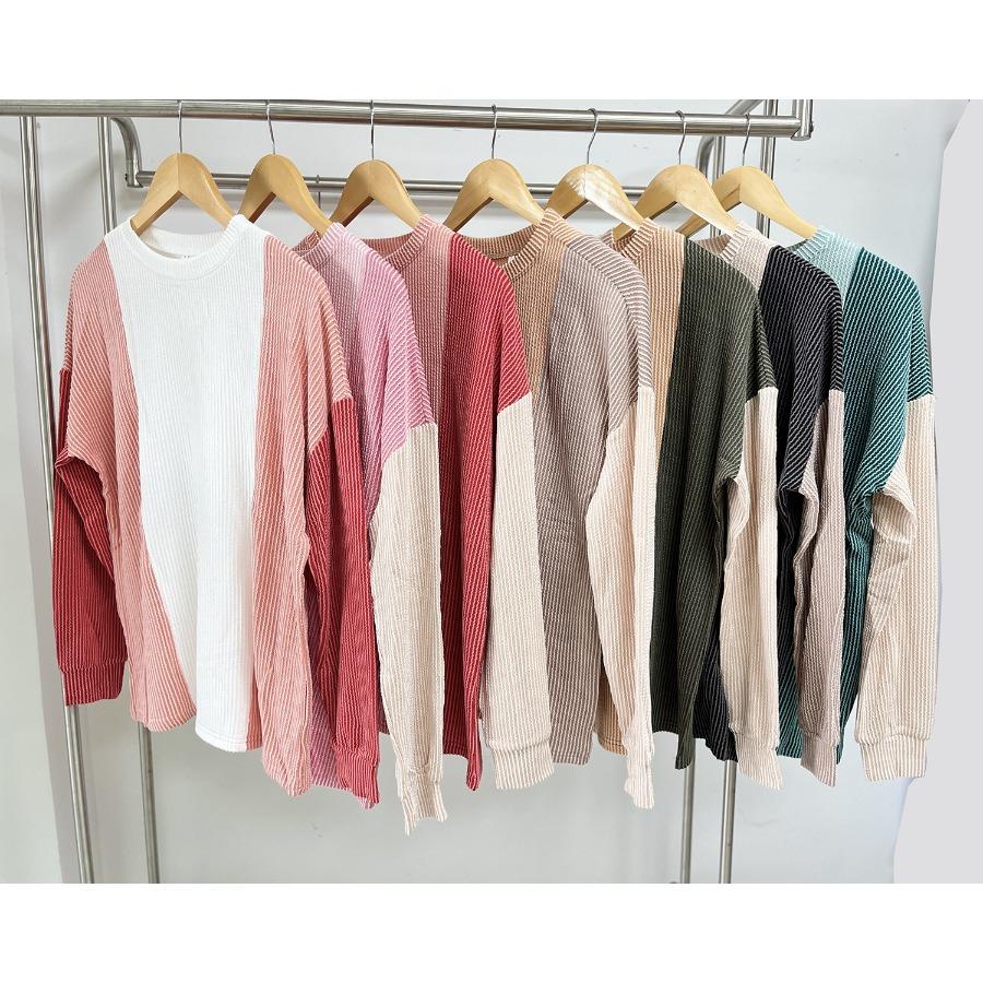 Autumn Winter Women Pullover Long Sleeves Knitwear Clothing Casual Round Neck Patchwork Loose Fitting Pullovers Plus Size Top for Women