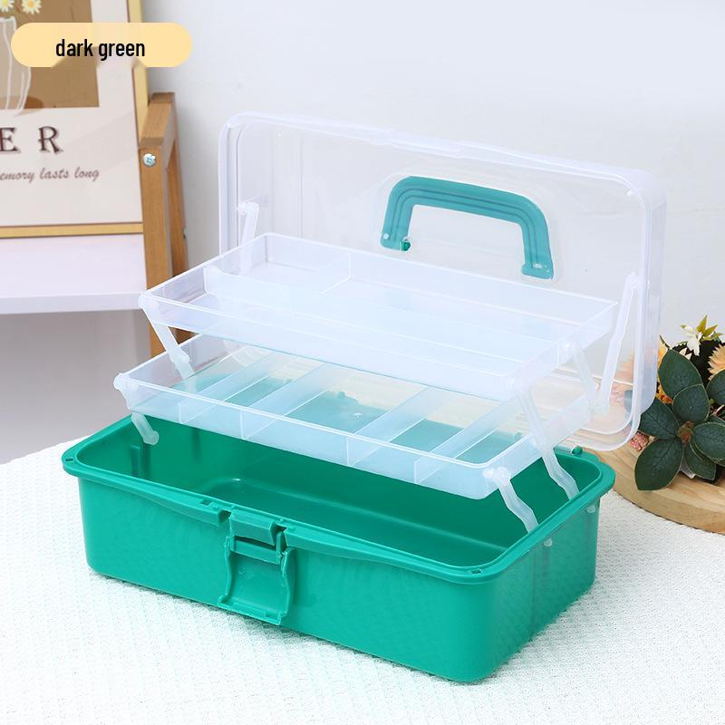 Durchsichtige Kunststoff-Dreischicht-Faltaufbewahrungsbox für Kunst, Nägel, Eisenwaren, Make-up und Schreibwaren
