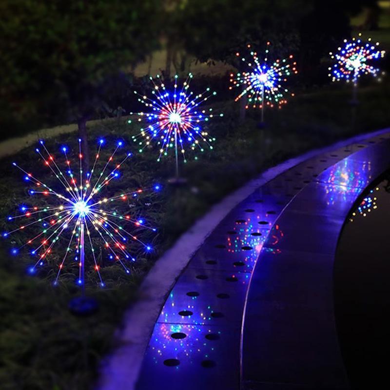 1pc 150 LED For Garden Patio Fireworks Lights Halloween Solar Christmas Stake Lamp Outdoor Landscape Decor Waterproof