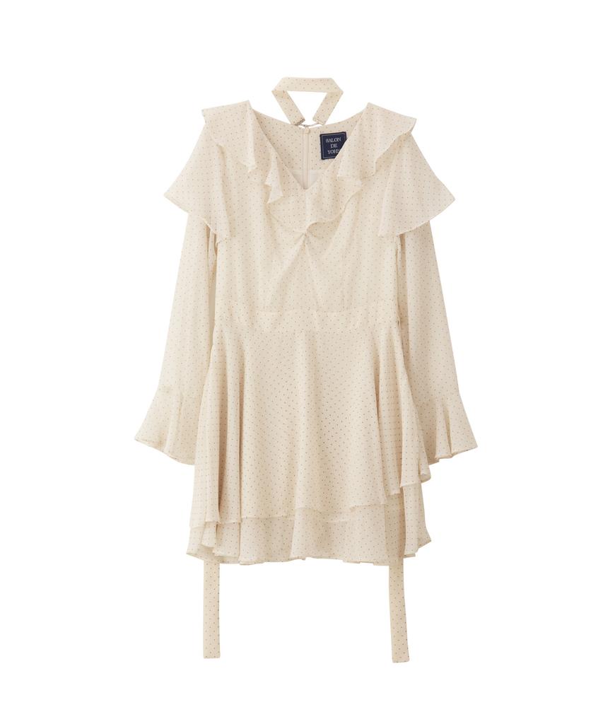 Salon De Yon Choker Chiffon Mini Dress_ Ivory