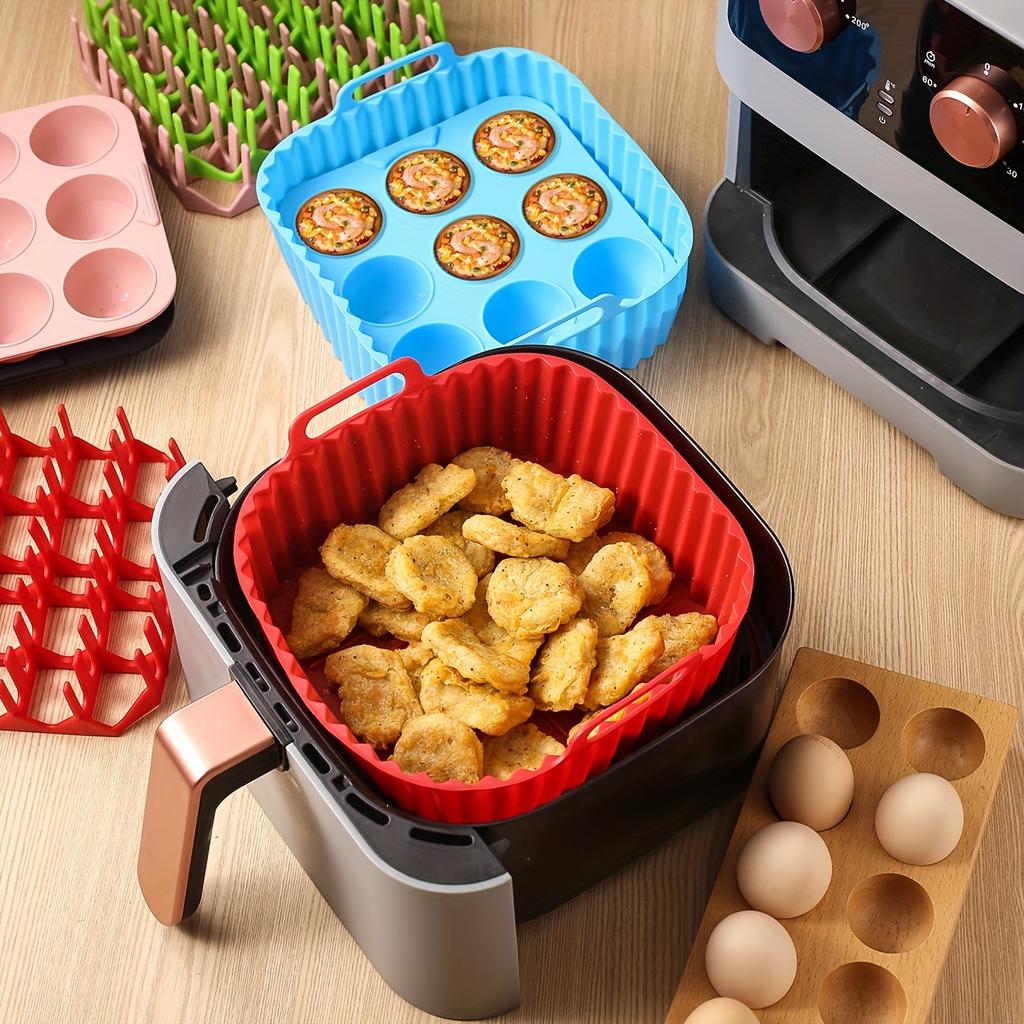 2 Stück Silikon Heißluftfritteusen-Einlagen & Muffinblech Wiederverwendbare Antihaft-Backformen mit Cupcake-Förmchen für gesundes Kochen Küchenwerkzeuge