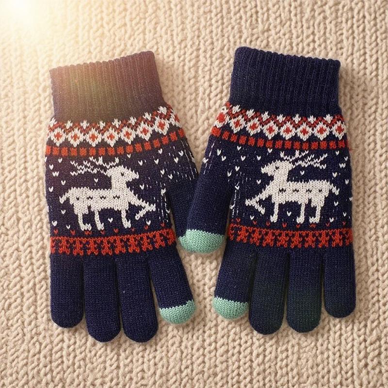 

Men s and Women s Fleece-Lined Winter Knit Gloves with Reindeer and Christmas Tree Design 15 years and up
