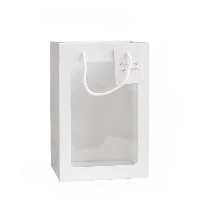 

Transparent Window Gift Packing Bag with Handles Portable Flower Bag Birthday Party Wedding Christmas Valentine s Day Gift Bag 5PCS белый