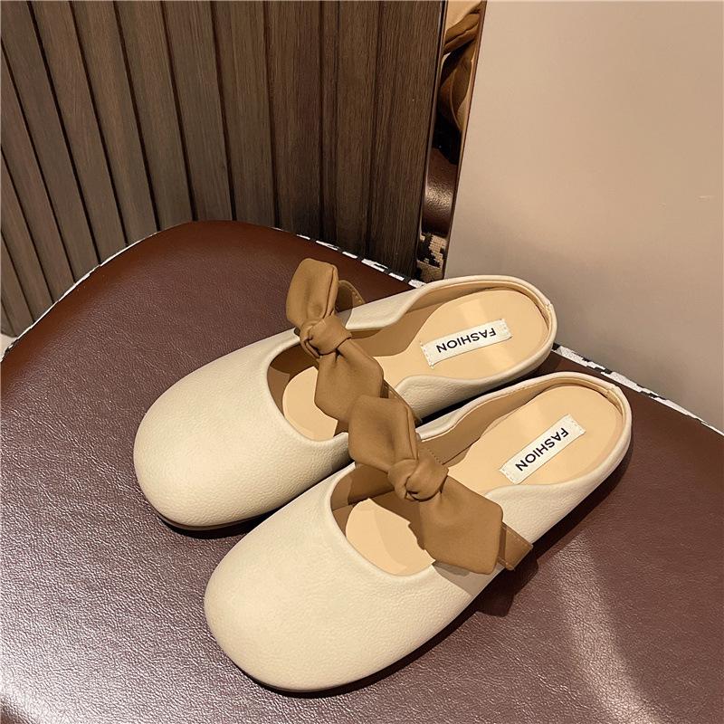 Fairy style bow bag head half slippers female summer wear 2025 new fashion soft bottom French out cool slippers