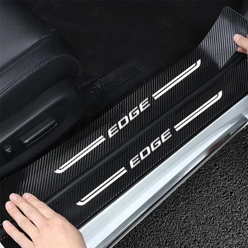 Carbon Fiber Car Door Sill Anti Kick Sticker Rear Bumper Trunk Scratch Guard Decals For Ford EDGE Logo Exterior Accessories