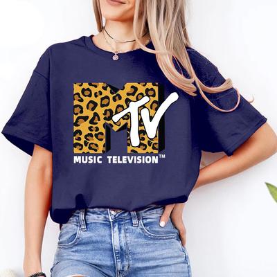 Retro MTV Leopard Tshirt 80s 90s Vintage Music Television Logo Unisex Cotton TopsClassic Band Tee Casual Fashion Graphic T Shirt