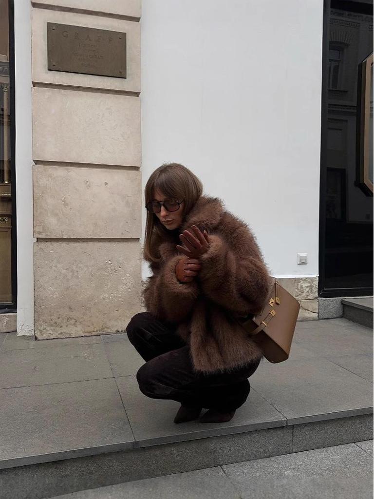 Women's Faux Fur Short Coat with Turn-Down Collar - Casual Versatile Street Style