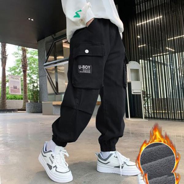 

Брюки рабочей одежды для мальчиков с флисовой подкладкой, цельные, повседневная зимняя одежда для детей среднего и старшего возраста, весенне-осенне-зимние стили 120