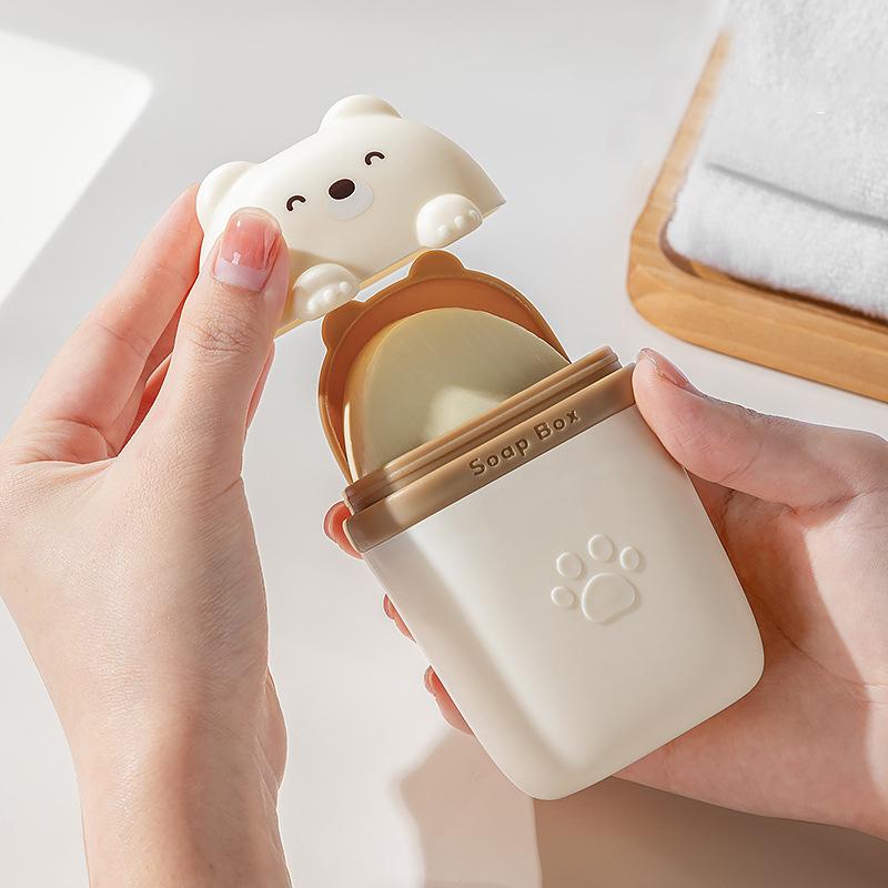 Cute Cartoon Soap Box With Bow For Travel Bathroom Soap Dishes Portable Sealed Drainage Soap Case Organizer Home