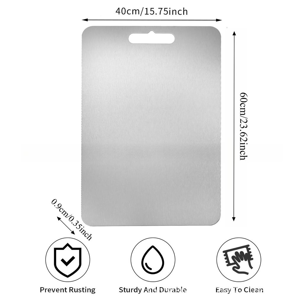 Stainless Steel Kitchen Cutting Board, Double-Sided Food Grade Chopping Board for Meat, Fruit & Dough